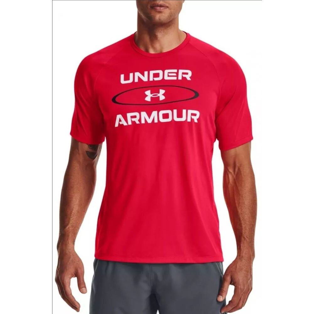 NWT Under Armour Men's Tech 2.0 Wordmark Graphic Red Size S